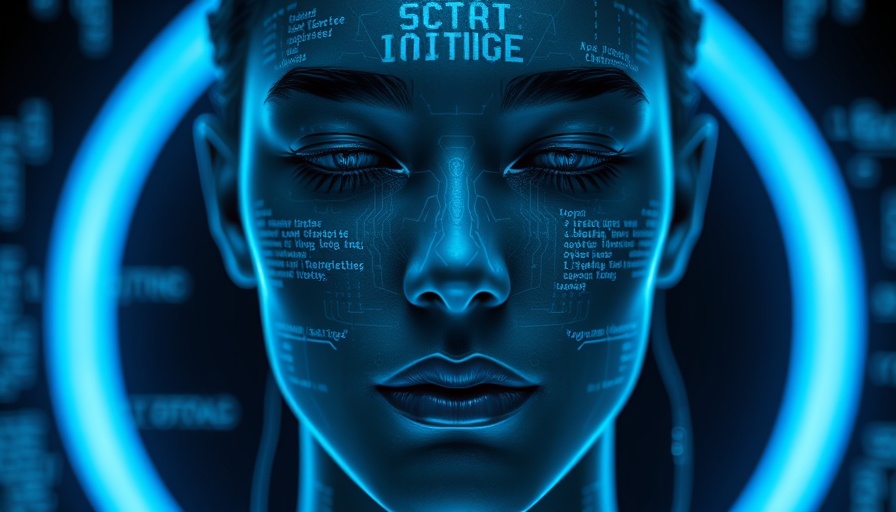 Digital human face with projected code, representing AI Coding Assistants for Kids, glowing blue