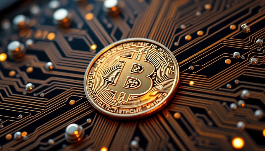 Digital Bitcoin circuit board symbol, Circle IPO Success theme.