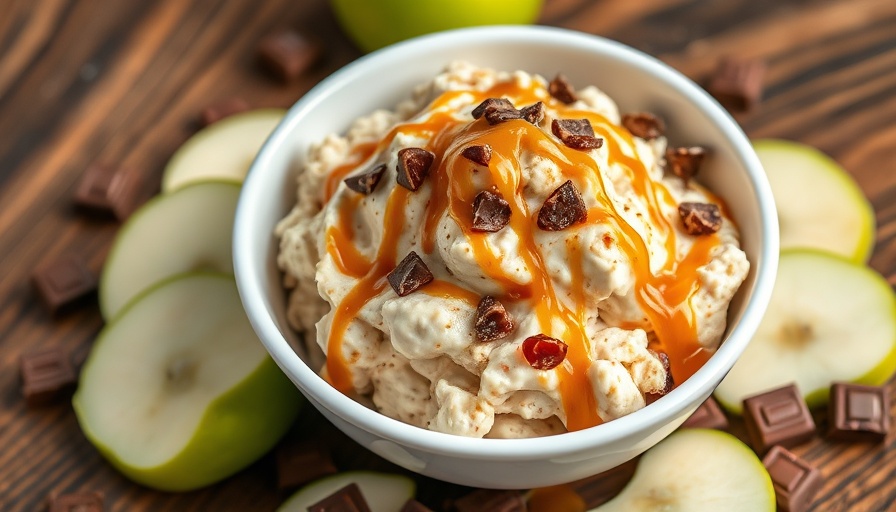 Apple Snicker Salad with caramel and chocolate bars.