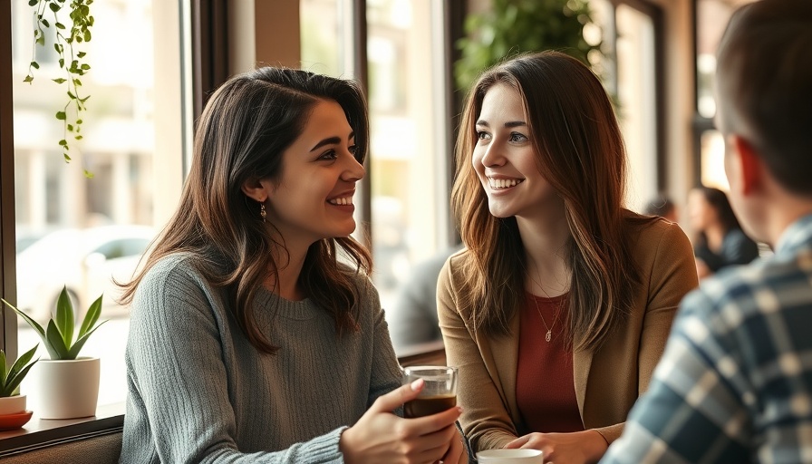 Two women engaging in conversation at a cafe.