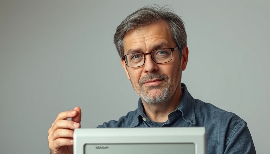 Man demonstrating early Macintosh computer, Bill Atkinson Macintosh Pioneer.