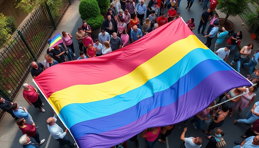 Advocate for Trans Rights in Your Community: Aerial view of community march with transgender flag.