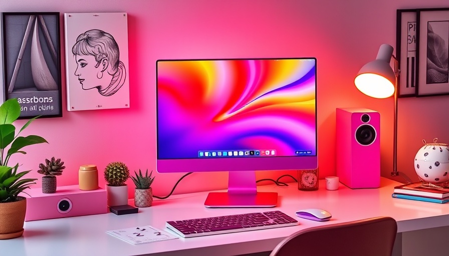 macOS Tahoe update interface on vibrant pink desktop computer.
