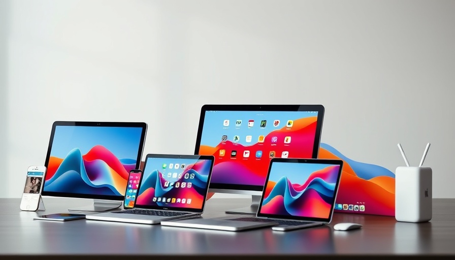 Apple devices showcasing AI features with vibrant display.