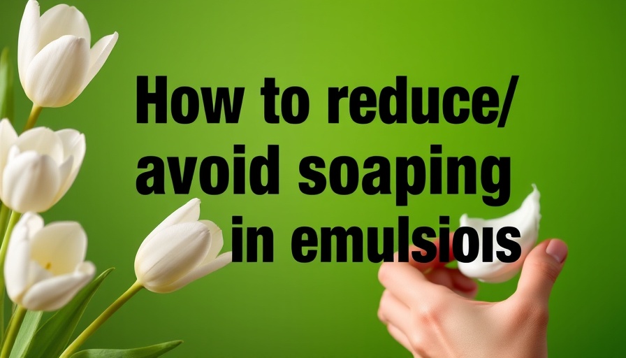Avoid soaping in natural emulsions with text over green background and tulips.