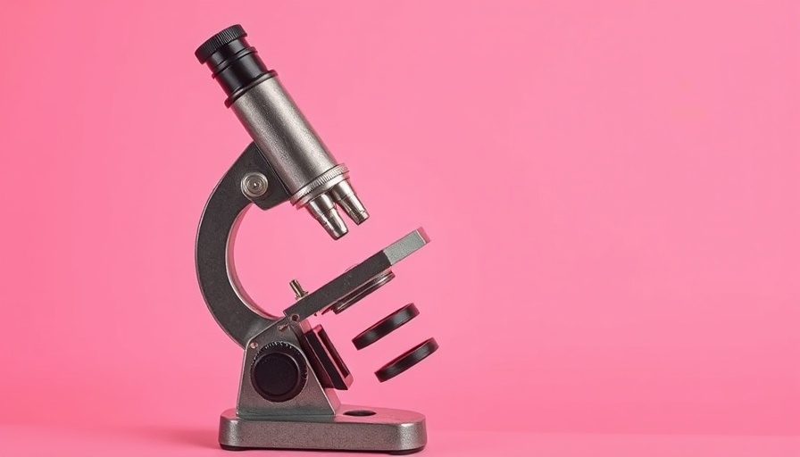 Vintage microscope on pink background, face mites skin health context.