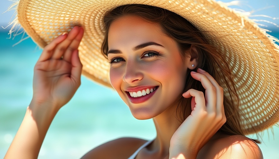 Ceramide sunscreen benefits: woman applying sunscreen at beach.