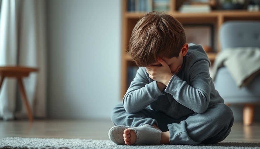Sad young boy sitting on floor hiding face, highlighting intrafamilial child sexual abuse