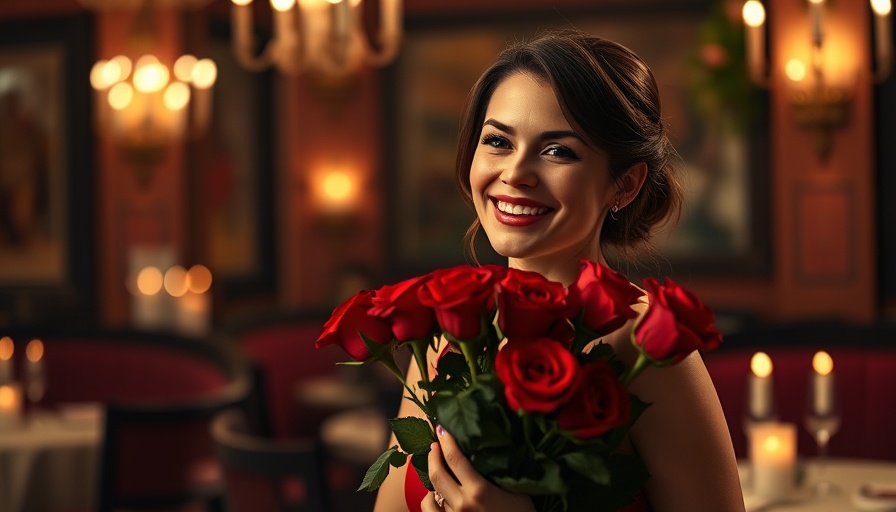 Woman receiving roses in romantic setting, love bombing red flags
