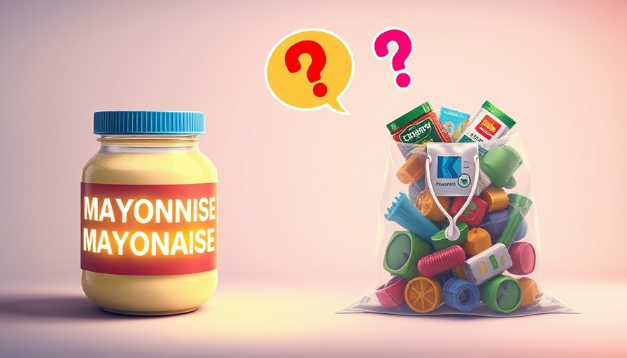 Conceptual illustration questioning 'Does mayonnaise go bad?' with a jar and trash bag.