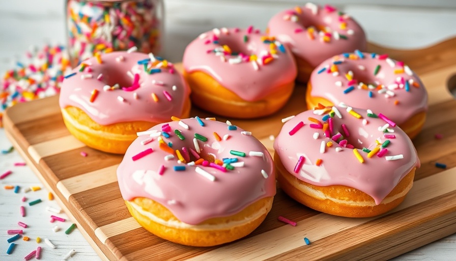 Vibrant air fryer donuts with Greek yogurt, topped with sprinkles.