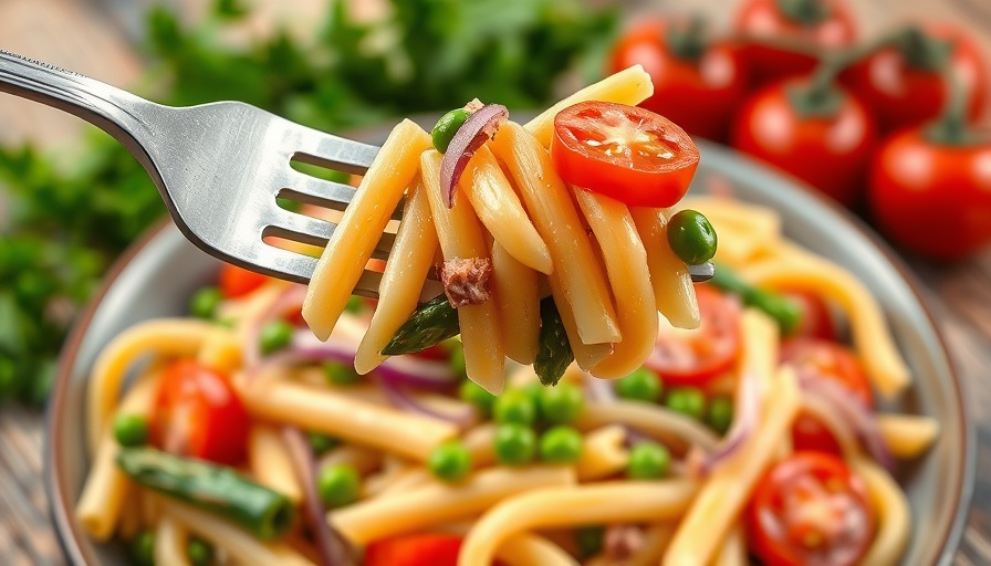 Colorful pasta primavera with vibrant vegetables.