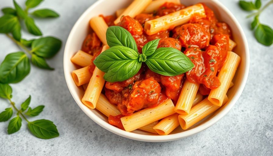 Delicious Spicy Rigatoni Arrabbiata with fresh basil