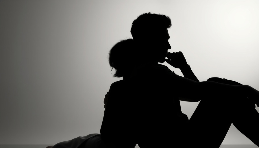 Silhouetted couple back-to-back, letting go of a grudge, in tension.