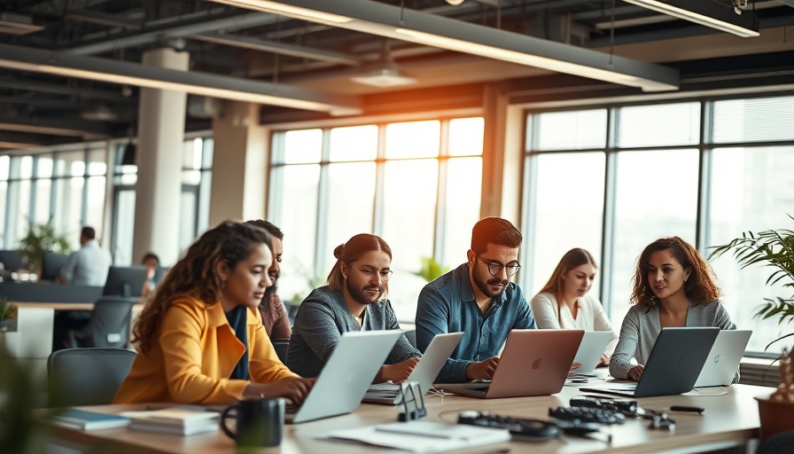 Diverse tech team collaborating in a modern office environment.