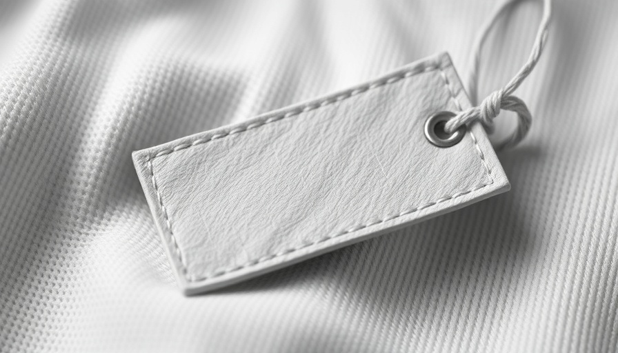 Close-up of blank grey tag on white fabric, emphasizing texture