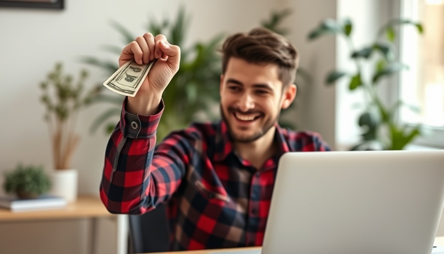 What Is a Side Hustle: Person holding cash next to laptop, representing success.
