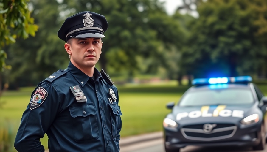 Police officer on duty next to SUV at park amid Minnesota shooting political violence.
