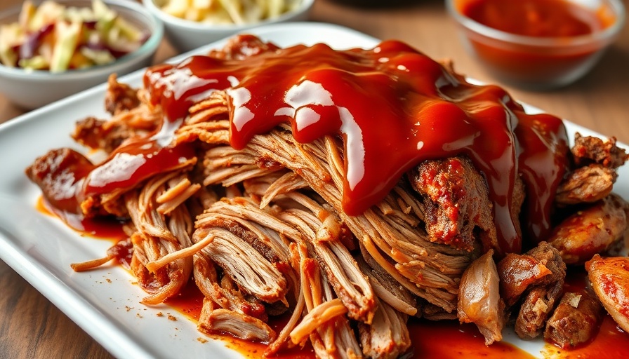 Instant Pot Pulled Pork on a platter with barbecue sauce