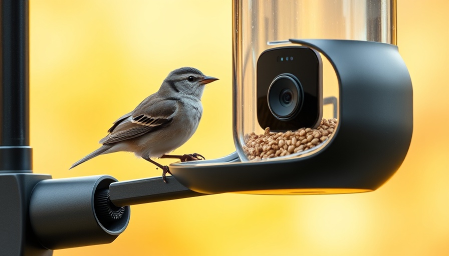 Best smart bird feeders with cameras: Advanced bird feeder with camera and perched bird.