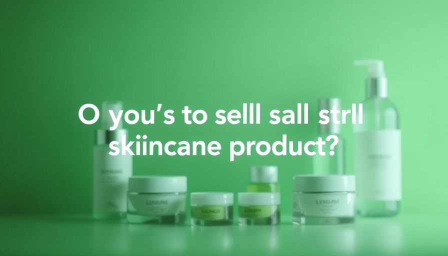 License to sell skincare inquiry ad with bottles on green background.