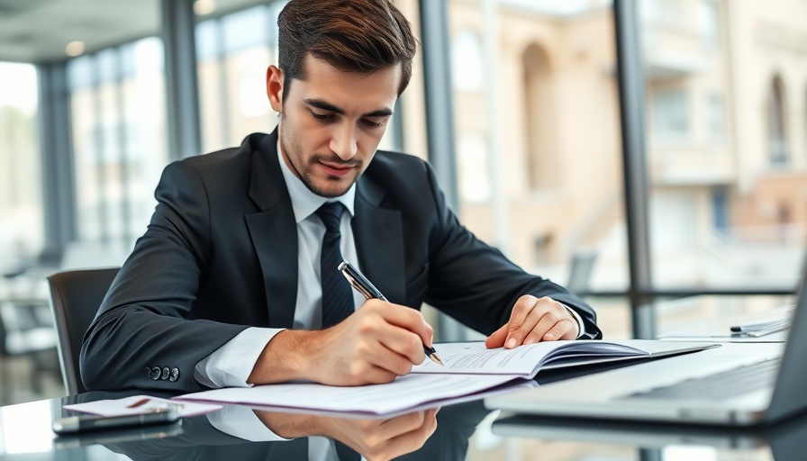 Business professional signing documents, personal guarantees context.
