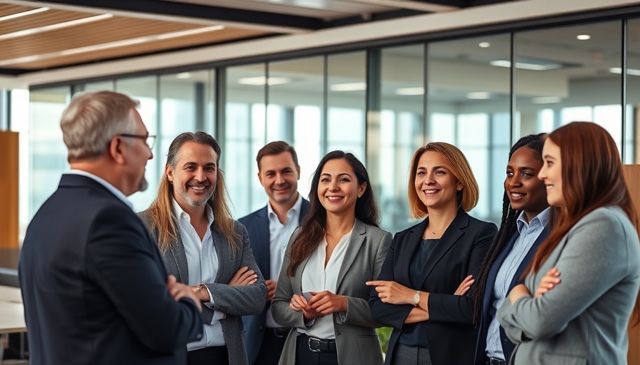 Diverse professionals discussing authentic leadership in modern office