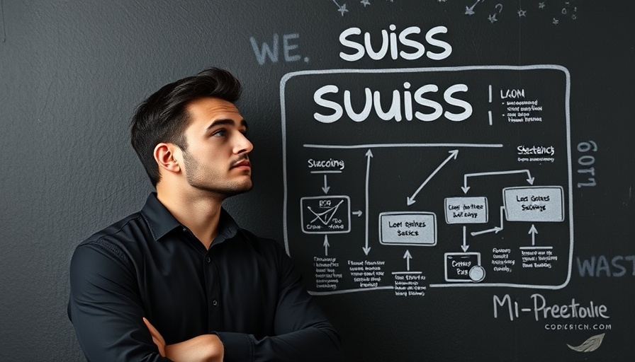 Confident man in front of business diagram on textured wall.