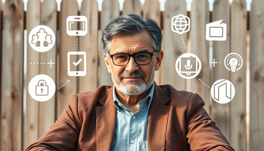 Middle-aged man with productivity icons, reclaiming 5+ hours a week.