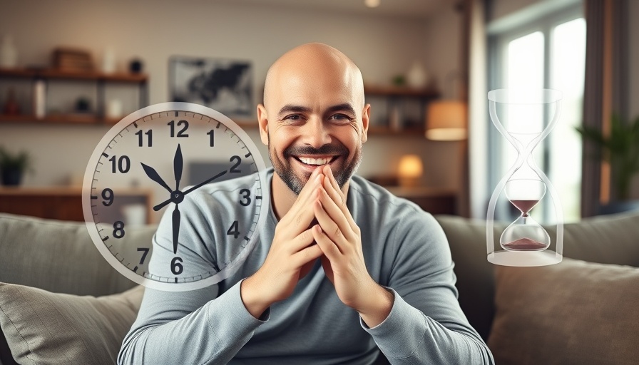 Smiling man with clock graphic depicting Time Blocking for Success.