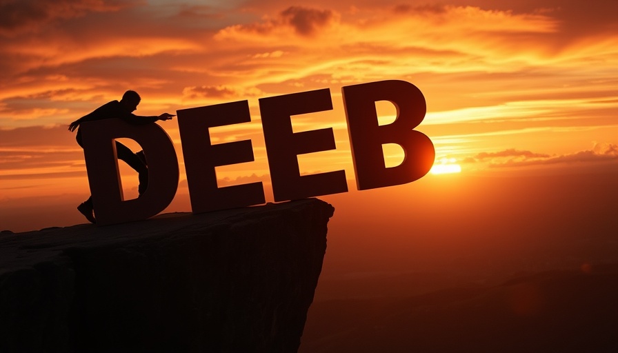 Push debt off cliff at sunrise, symbolic of getting out of debt.