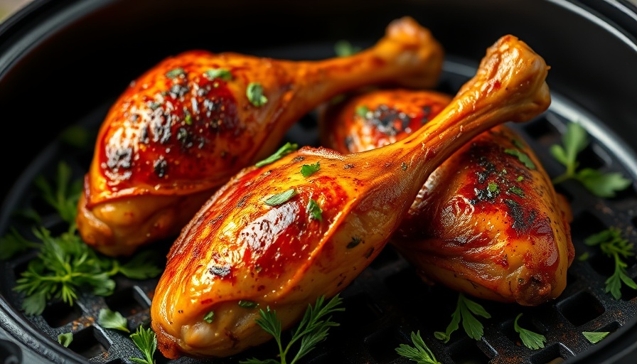 Juicy air fryer chicken legs with crispy browned skin