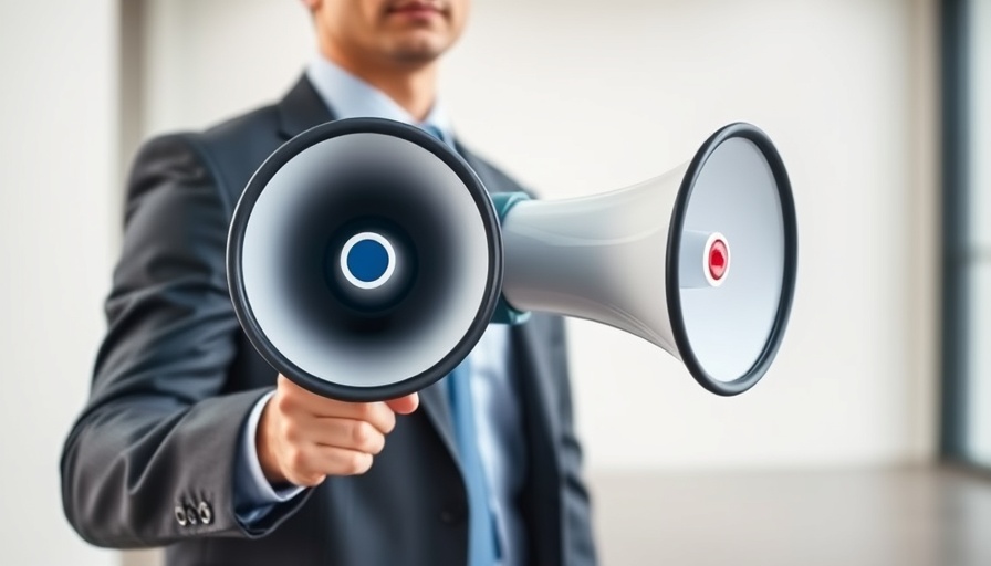 Business person using megaphone to capture investor attention.
