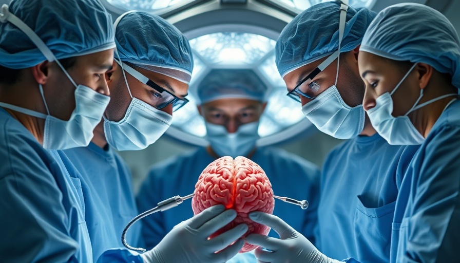 Pediatric brain surgeon team in modern operating room with advanced equipment.