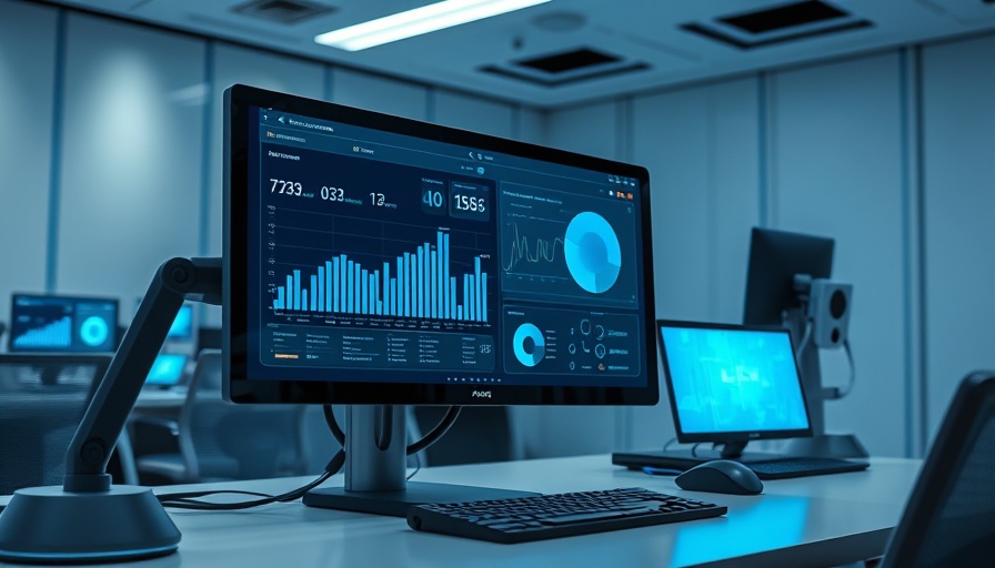 Futuristic AI-powered PC setup for small businesses 2025, sleek design.