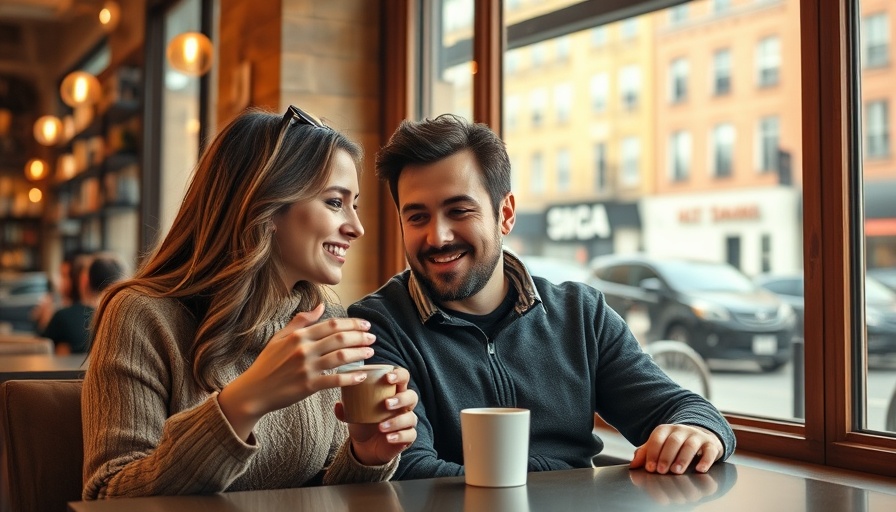 Couple enjoying coffee in cozy cafe, capturing everyday moments.