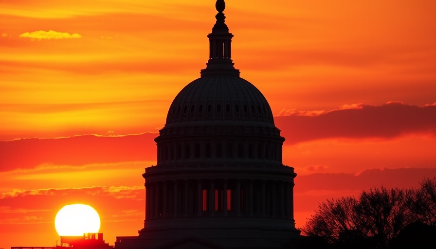 Silhouette of Capitol dome during a dramatic sunset.