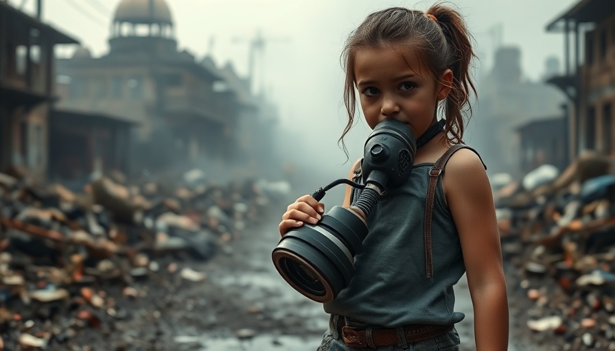 Cinematic scene of a young girl with a gas mask, Star Trek alternatives.