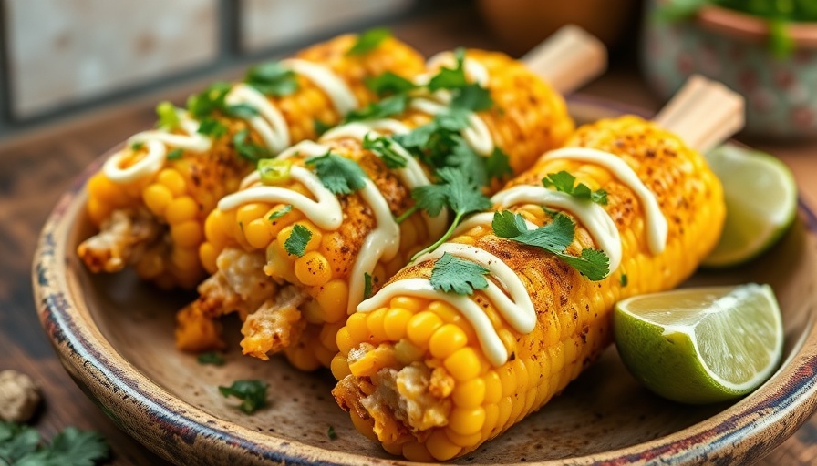 Mexican street corn recipe with cheese and lime wedges.