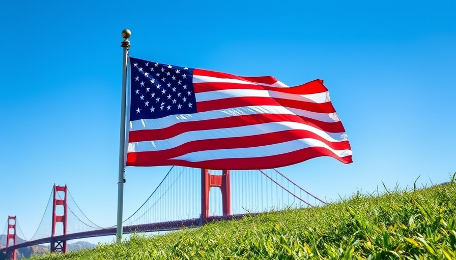American flag near Golden Gate Bridge symbolizing US chipmakers tax credits.