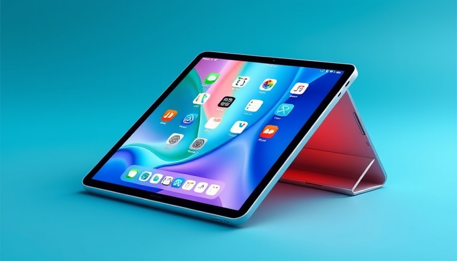 Futuristic folding iPad with bright display and apps.