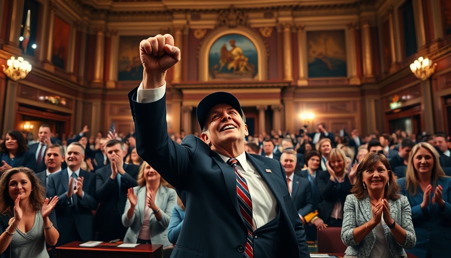House passes major policy bill, celebratory scene with dynamic energy.