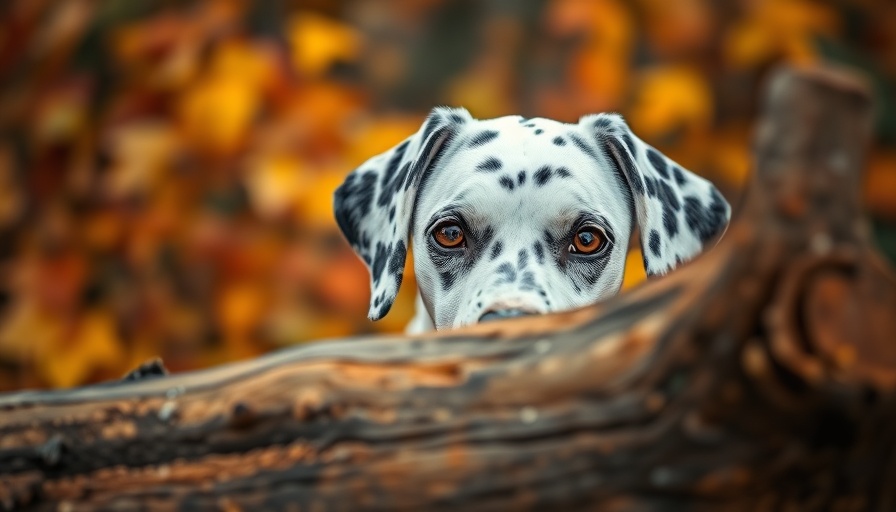Dalmatian dog in autumn leaves, related to ready-made stem cell therapies for pets.