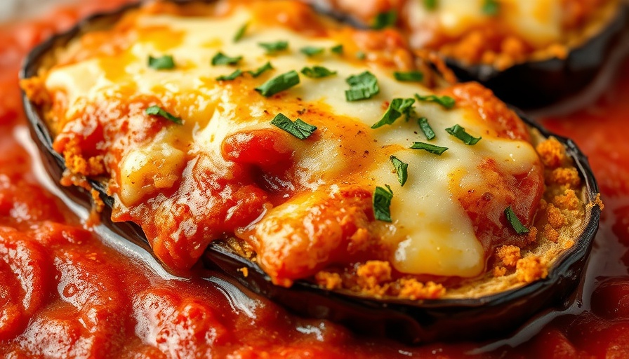 Air Fryer Eggplant Parmesan with melted cheese and tomato sauce.