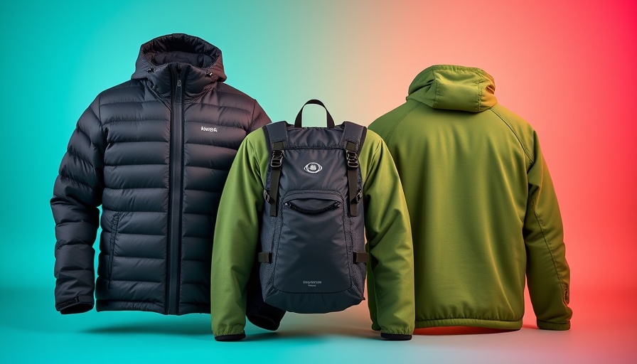 Outdoor gear, including a black jacket and green fleece, REI July 4 outdoor gear sale 2025.