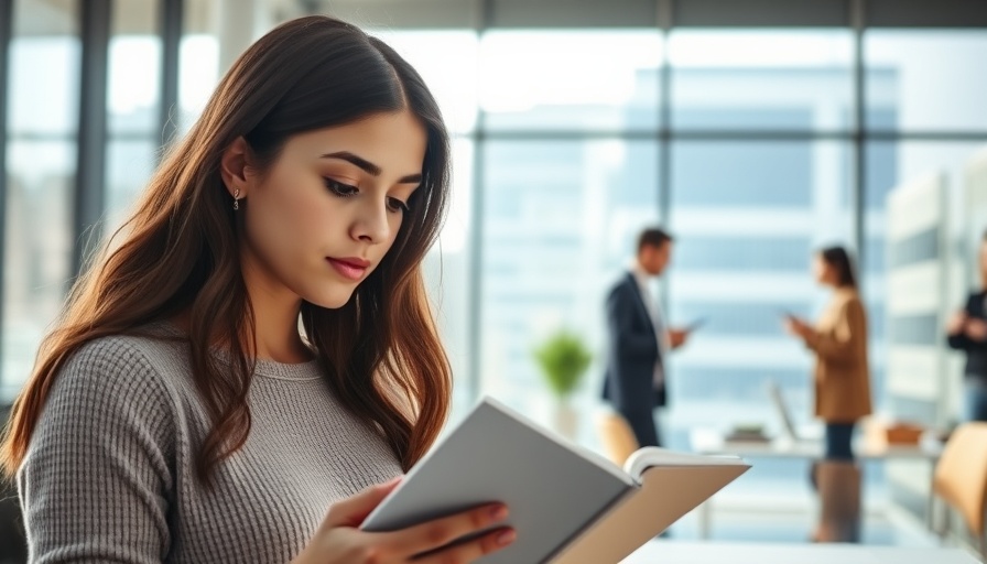 Entrepreneur reading in a modern office for Publishing Your First Book as an Entrepreneur.