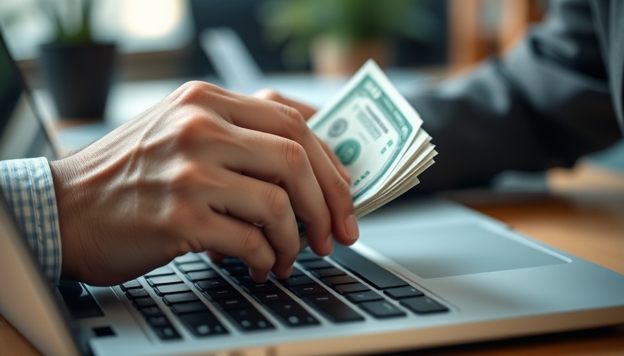 Hands counting money by a laptop, Make Money on WordPress concept.