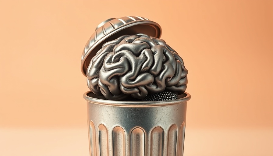 Whimsical brain in trash can, concept for file management.