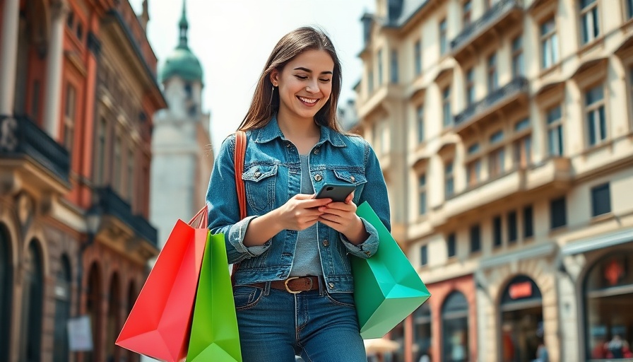 Smiling woman with shopping bags on city street, showcasing how to become a personal shopper.