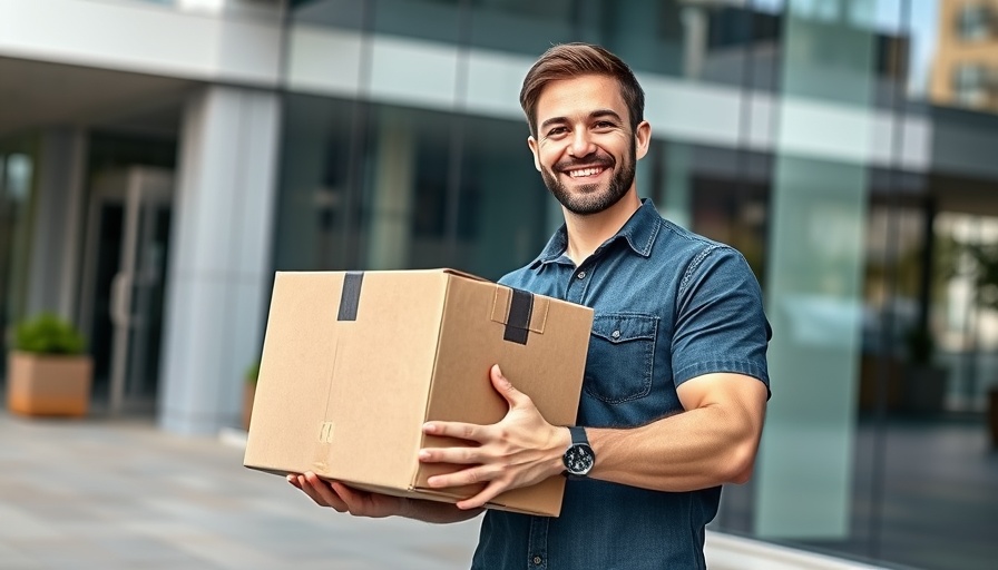 eBay Guaranteed Delivery service, person holding box outside.